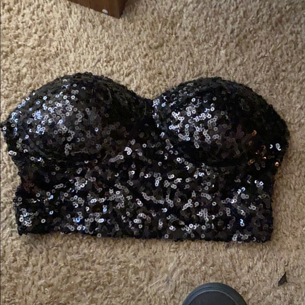 Black sequined zip up top